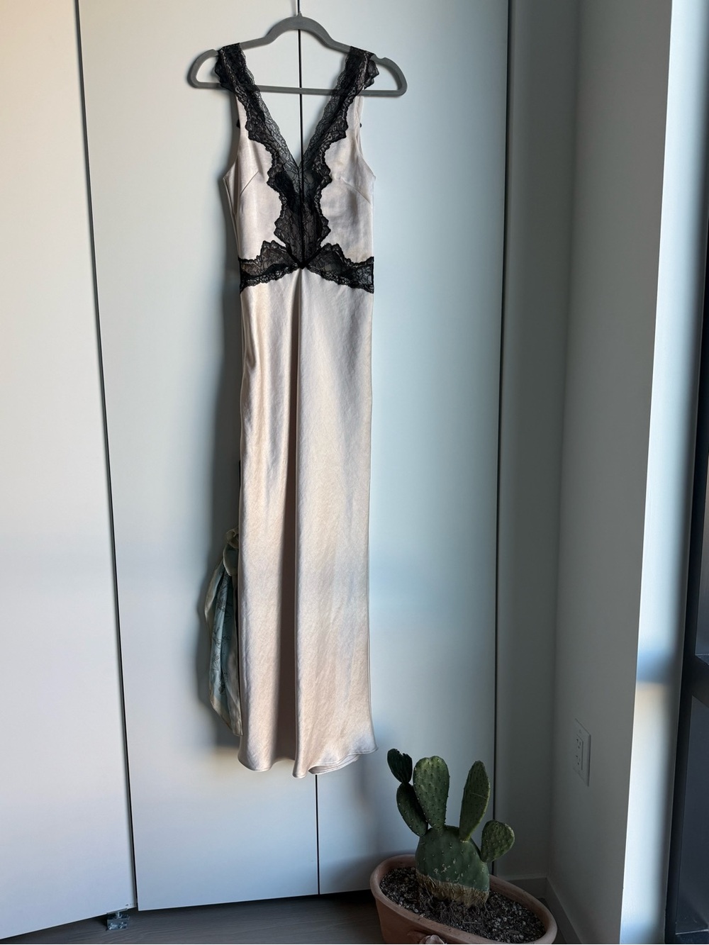 bec + bridge Ivory Slip Dress with Black Lace Trim